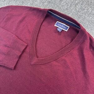 CLUB ROOM Merino Wool Blend V-Neck Pullover Sweater Men's XL Red BurgundY Preppy